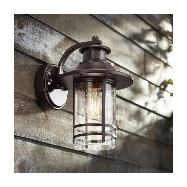 Outdoor Dusk-to-Dawn Motion Sensor Wall Light with Seedy Glass Shade