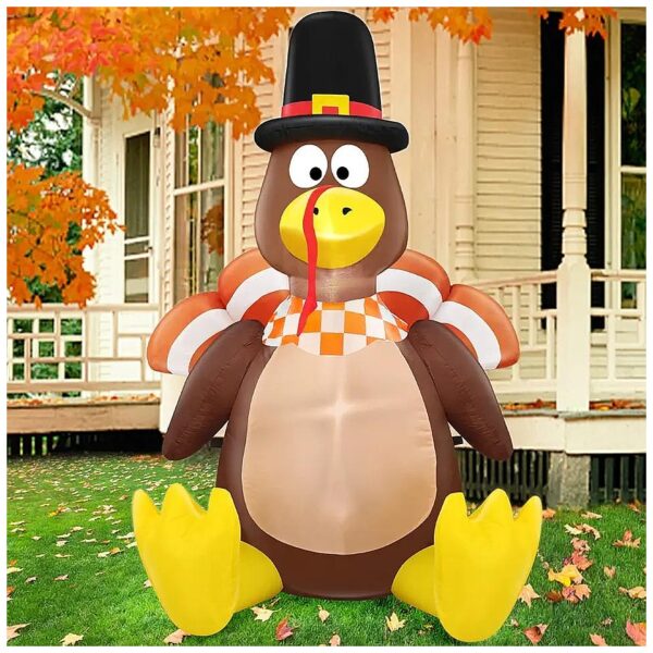 Outdoor Fall and Thanksgiving Decoration - 4 Ft Inflatable Turkey with LED Lights