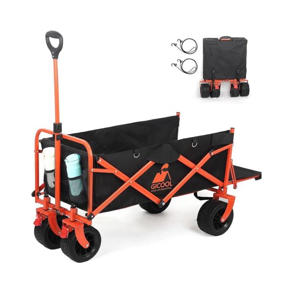 Outdoor Folding Wagon with Adjustable Handle and Large Wheels for Garden Works