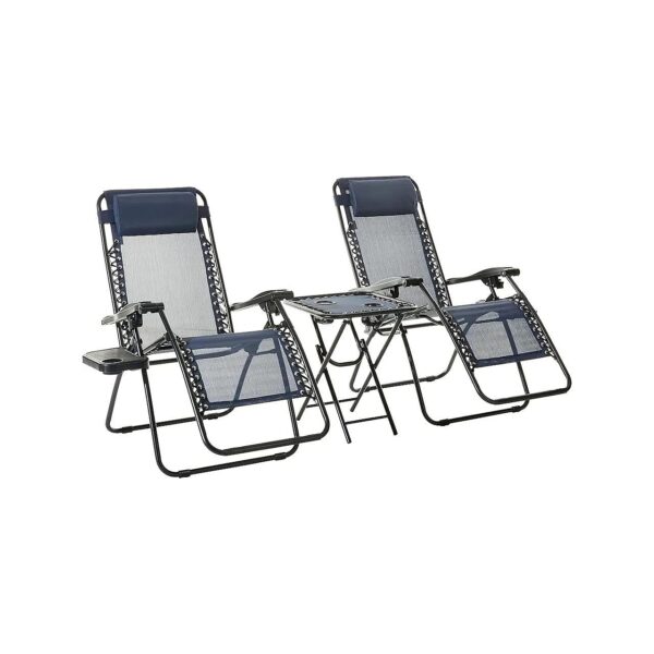 Outdoor Folding Zero Gravity Reclining Lounge Chair Set with Free-Standing Side Table