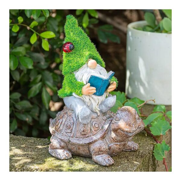 Outdoor Garden Decoration Turtle and Gnome Sculpture with Solar Powered Light and Coating