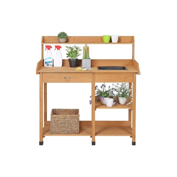 Outdoor Garden Potting Table Workbench with Removable Sink and Adjustable Shelves