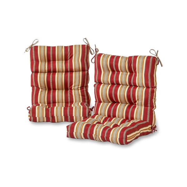 Outdoor High Back Chair Cushion Pair with Tuscan Stripe Pattern and Plush Polyester Fill