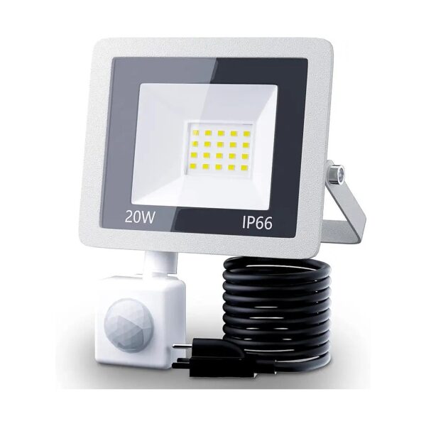 Outdoor IP66 Rainproof 20W LED Flood Light with PIR Induction and 6500K Daylight