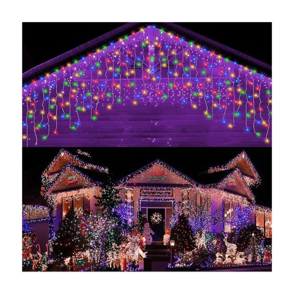 Outdoor Indoor 400 LED Icicle Lights with Colorful Hanging Decorations and 8 Modes