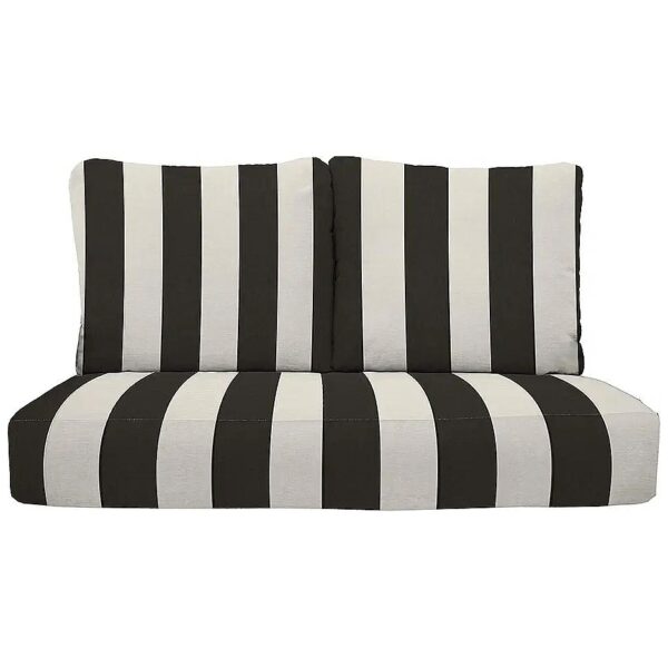 Outdoor Indoor Loveseat Cushion Set With Pillow Backs - Black & White Stripe