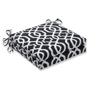 Outdoor Indoor Square Corner Chair Seat Cushion with Ties Polyester Fiber Black White