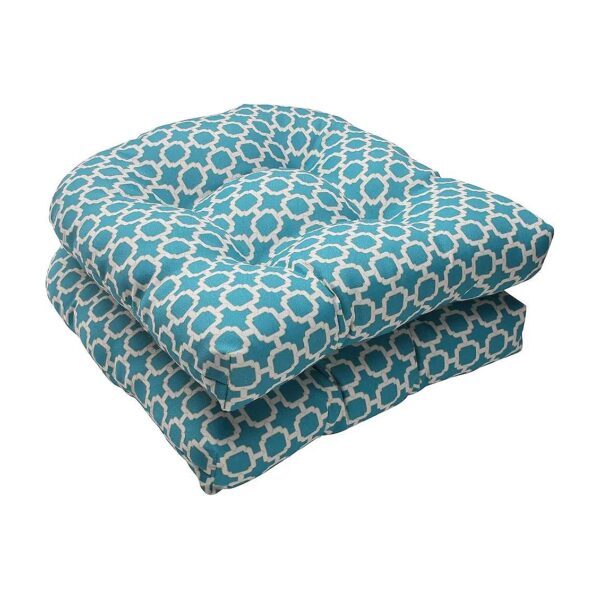 Outdoor Indoor Weather Resistant Teal Tufted Seat Cushions 2 Pack Blue Round Back 19x19