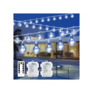 Outdoor LED String Lights 2 Pack Waterproof 66ft Cool White 8 Modes Battery Operated