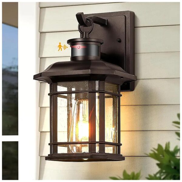 Outdoor Light Fixtures with Motion Sensor - Oil Rubbed Bronze Finish and Industrial Style