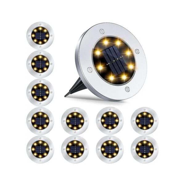 Outdoor Lighting 12 Pack 8LED Solar Disk Lights for Home Garden Patio Walkway