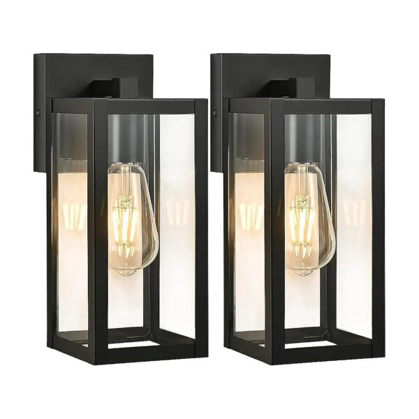 Outdoor Lighting Fixtures with Glass Shades E26 Sockets Modern Black Exterior Waterproof