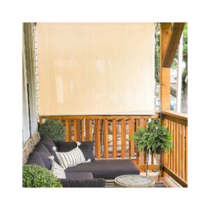 Outdoor Patio Sun Shade Roller 6ft x 6ft Semi-Sheer Wheat Shade for Porch Use