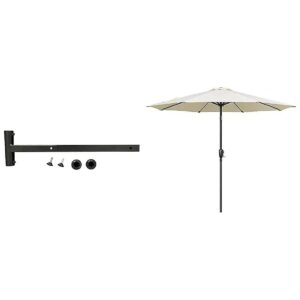 Outdoor Patio Umbrella Holder with 9 Foot Crank Lift Umbrella and UV Resistant Canopy