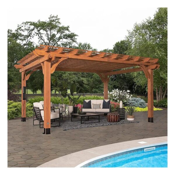 Outdoor Pergola Kit in Cedar Wood with 100 MPH Wind Rating and Powerport