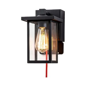 Outdoor Porch Lighting with GFCI Outlet, Metal Construction, and Black Finish