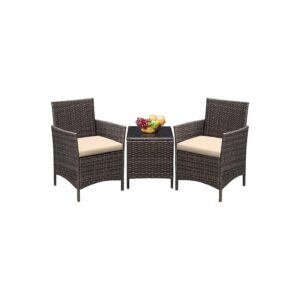 Outdoor Rattan Wicker Patio Furniture Sets with Glass Coffee Table and Soft Cushions