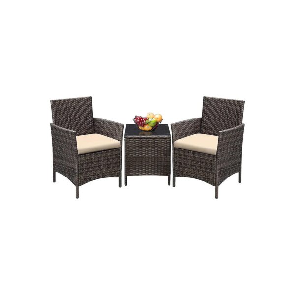 Outdoor Rattan Wicker Patio Furniture Sets with Glass Coffee Table and Soft Cushions