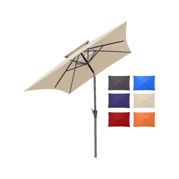 Outdoor Rectangle Patio Umbrella with 2 Tiers and Push Button Tilt for Adjustable Shade