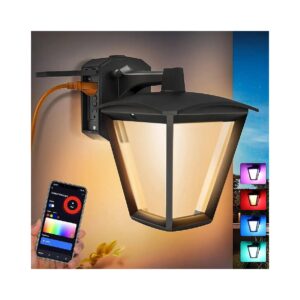 Outdoor Wall Lantern with GFCI Outlet and RGBW Color Changing Light