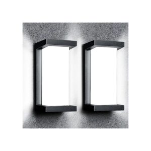 Outdoor Wall Light Fixtures 6500K LED Modern Black Aluminum Housing 20w 2Pack Waterproof