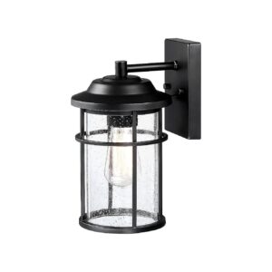 Outdoor Wall Mount Lighting with Seeded Glass Shade Black Metal and E26 Socket