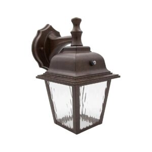 Outdoor Wall-Mounted LED Lantern in Aged Bronze with Glass Lens and Photocell Sensor