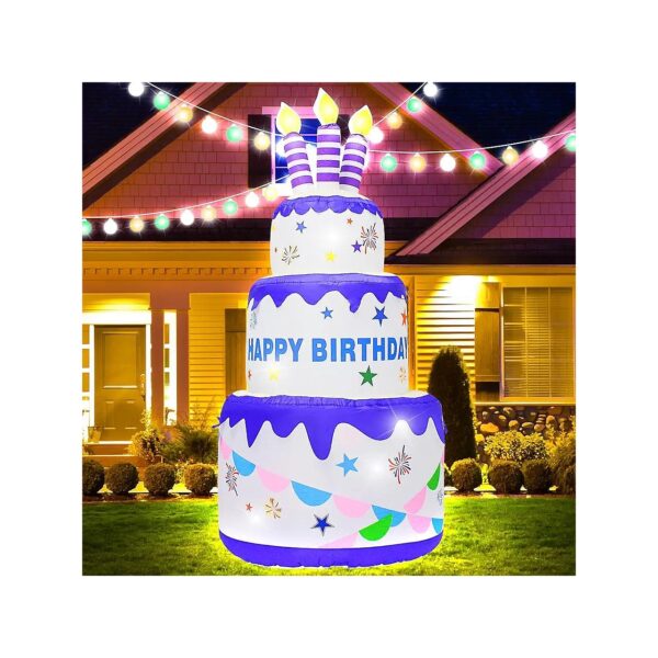 Outdoor Yard Decoration with 6FT Purple Inflatable Happy Birthday Cake and LED Lights