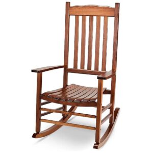 Outdoor and Indoor Rocking Chair with High Back and Slat Structure for Ultimate Comfort