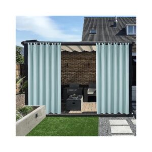 Outdoor and Indoor Seafoam Blackout Curtains with Sticky Tab Top and Thermal Insulation