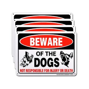 Outdoor and Indoor Use 4 Pack Aluminum Beware of Dog Warning Signs