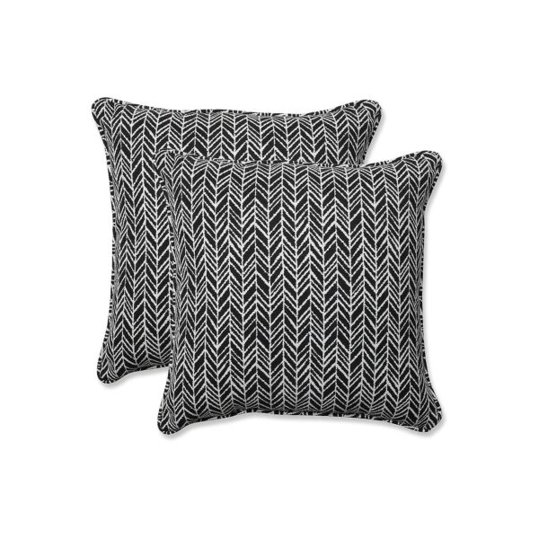 Outdoor/Indoor Herringbone Patterned Throw Pillows, 2 Count, Black, Polyester Fill