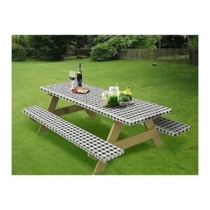 PC Set Rectangle Vinyl Table Cover with Benches for Camping, Picnics, and Outdoor Events