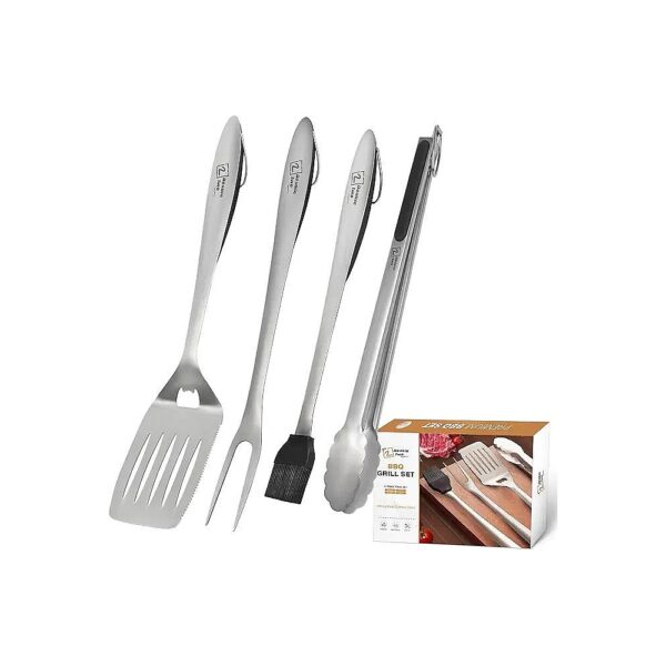 PCS BBQ Grill Tool Set with Spatula, Tong, Fork, and Brush for Outdoor Use