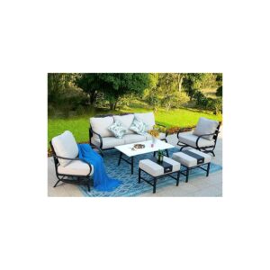 PHI Villa-Style Patio Furniture with 3-Seat Deep Seating Bench Sofa and 2 C-Base Chairs