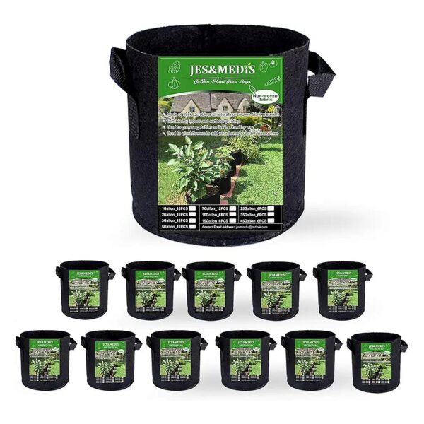 Pack 2 Gallon Black Plant Grow Bags with Durable Non Woven Fabric and Handles