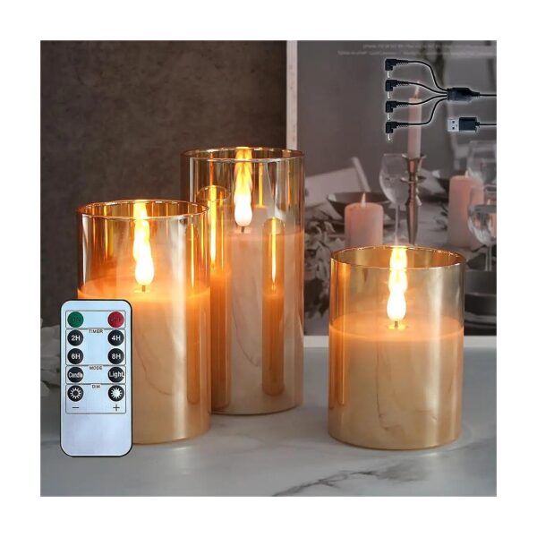 Pack LED Flameless Candles with Oil Rubbing Finish, Gold Glass, Remote Control, and Timer