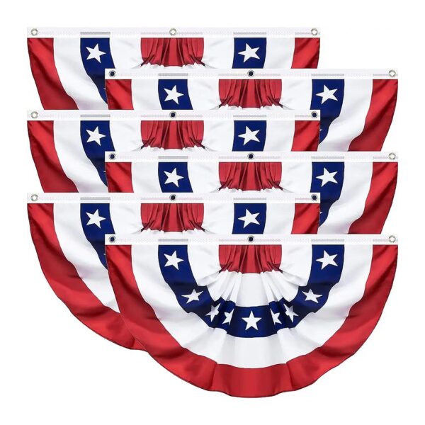 Pack Pleated Fan Bunting Flag, 3x6 Feet American US Flag Decoration for Outdoor Use