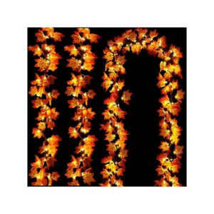 Pack Realistic Maple Leaf Garland with 30ft LED Lights, Battery Operated, Timer Function