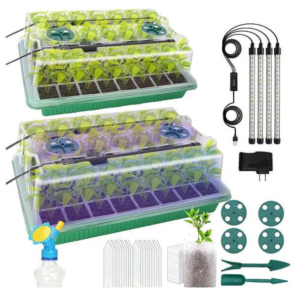 Pack Seedling Starter Trays with 80 Cells Grids and LED Grow Light for Multi-Planting