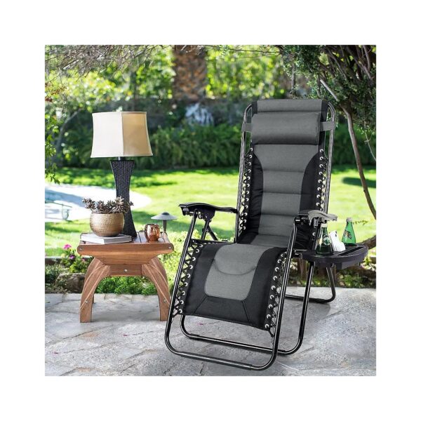 Padded Zero Gravity Chair with Adjustable Pillow and Cup