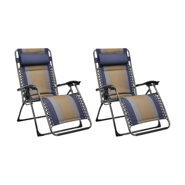 Padded Zero Gravity Lounge Chairs with Soft Pillows and Cup Holder - 2-Pack