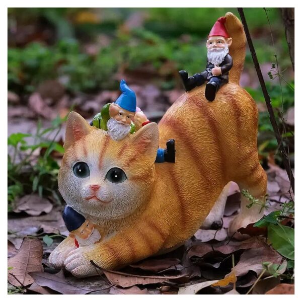 Painted Cat Garden Gnome Statue with Intricate Details for Outdoor and Indoor Spaces