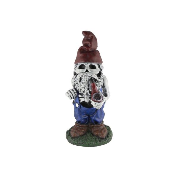 Painted Magnesia Skeleton Gnome with Pipe 19-Inches High Patio Home Office Decoration