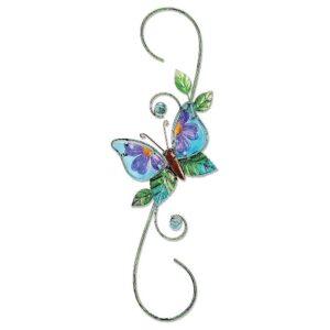 Painted Metal and Glass Butterfly Decorative Hook for Outdoor Hanging