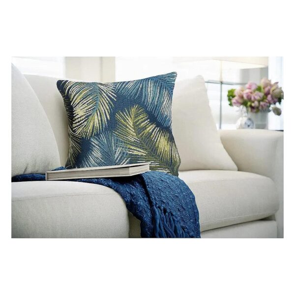 Palms Navy Power Loomed Throw Pillow for Easy Care and Durable Use Indoors or Outdoors