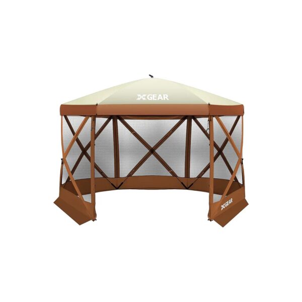 Patio Brown 6 Side Pop Up Screen House with Netting for Backyard Outdoor Party Shelter