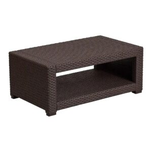 Patio Coffee Table with Chocolate Brown Faux Rattan Top and Storage