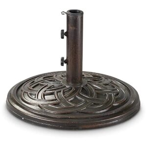 Patio Table Umbrella Base Stand Classic Design Bronze Finish Compliments Outdoor Space