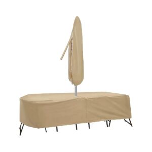 Patio Table and Highback Chair Cover Vinyl Tan 60x66 Inch Weatherproof